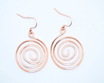 Handmade Hammered Copper Spiral Earrings - Copper Earrings  - Copper Earrings - Hammered Copper Earrings