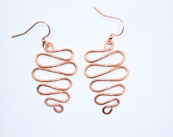 Small Copper Squiggle Earrings - Copper Earrings -Serpent Earring  - Copper Earrings - Hammered Copper Earrings -