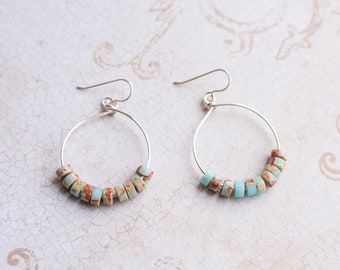 IMPRESSION JASPER EARRINGS- Impression Jasper & Wire Earrings - Semi Precious Stone Earrings - Gift For Her