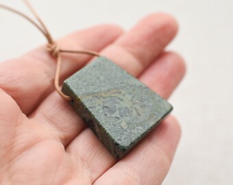 KAMBABA Necklace, Trapezoid Stone Necklace, Leather Cord, Rhyolite Stone, Gift for Her, Gift for Him, Rhyolite Trapezoid Necklace