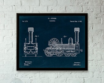Locomotive Patent Print - 1842 - Poster Wall art Illustration Print Art Home Decor Vintage Patent - SKU 0322