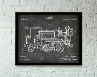 Locomotive Patent Print - 1886 - Affiche Art mural Illustration Impression Art Home Decor Cadeau vintage Brevet - SKU 0416