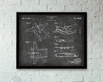 Airplane H R Hughes Patent Print - 1944 - Poster Wall art Illustration Print Art Home Decor Vintage Patent - SKU 0340