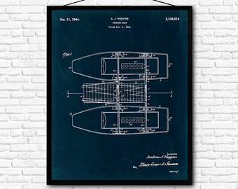Pontoon Boat 01 Print - 1944 - Poster Wall art Illustration Print Art Home Decor Vintage Patent - SKU 0199