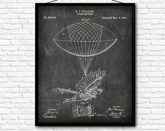 Flying Machine Print - 1889 - Affiche Art mural Illustration Imprimer Art Home Decor Cadeau vintage Brevet - SKU 0420