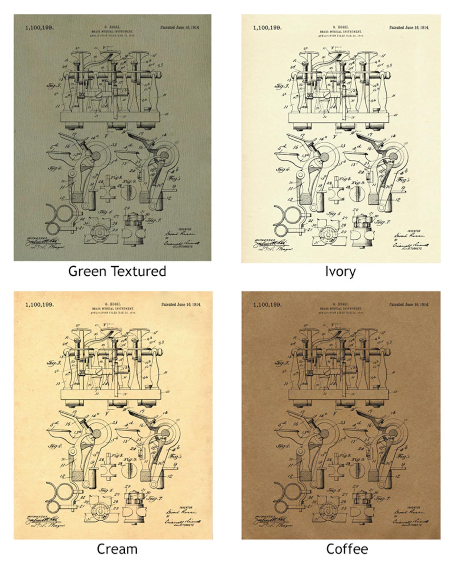 Brass Musical Instrument Patent Print 1914 Poster Wall Art - Etsy