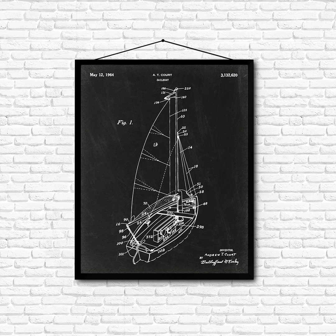 Sailboat Patent Print 1964 Poster Wall Art Illustration Print Art Home ...
