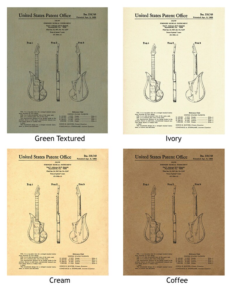 Stringed Musical Instrument Patent Print 1968 Poster Wall Art ...