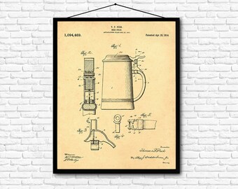 Beer Stein Patent Print- 1914 - Poster Wall art Illustration Print Art Home Decor Gift Vintage Patent - SKU 0089