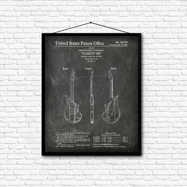 Stringed Musical Instrument Patent Print 1968 Poster Wall Art ...
