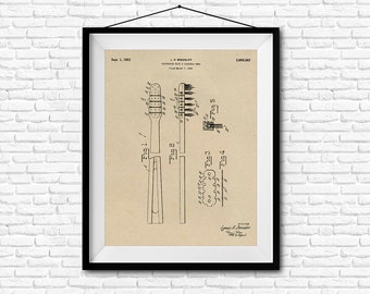 Toothbrush Patent Print- 1953 - Poster Wall art Illustration Print Art Home Decor Gift Vintage Patent - SKU 0067