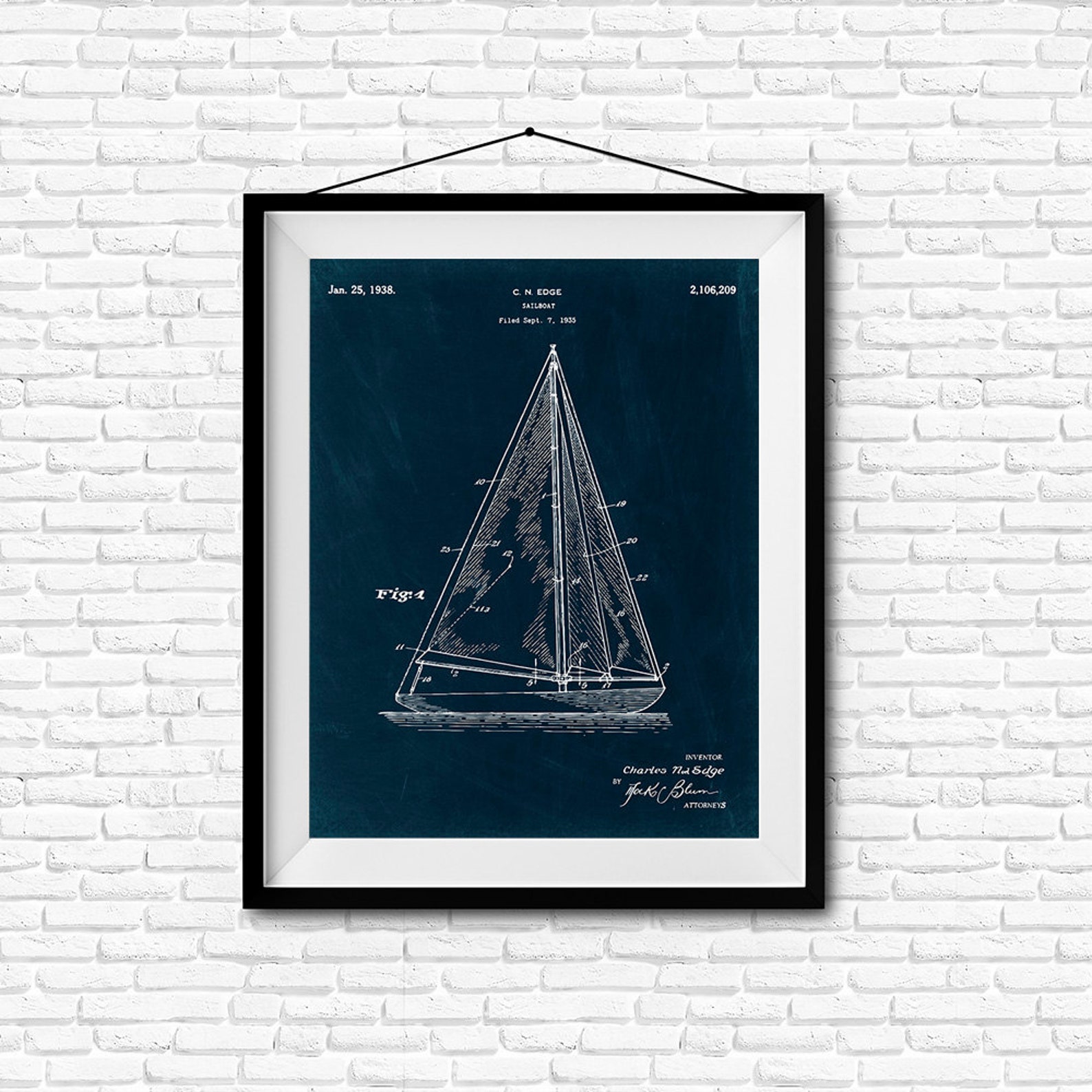 Sailboat Patent Print- 1935 - Poster Wall Art Illustration Print Art ...