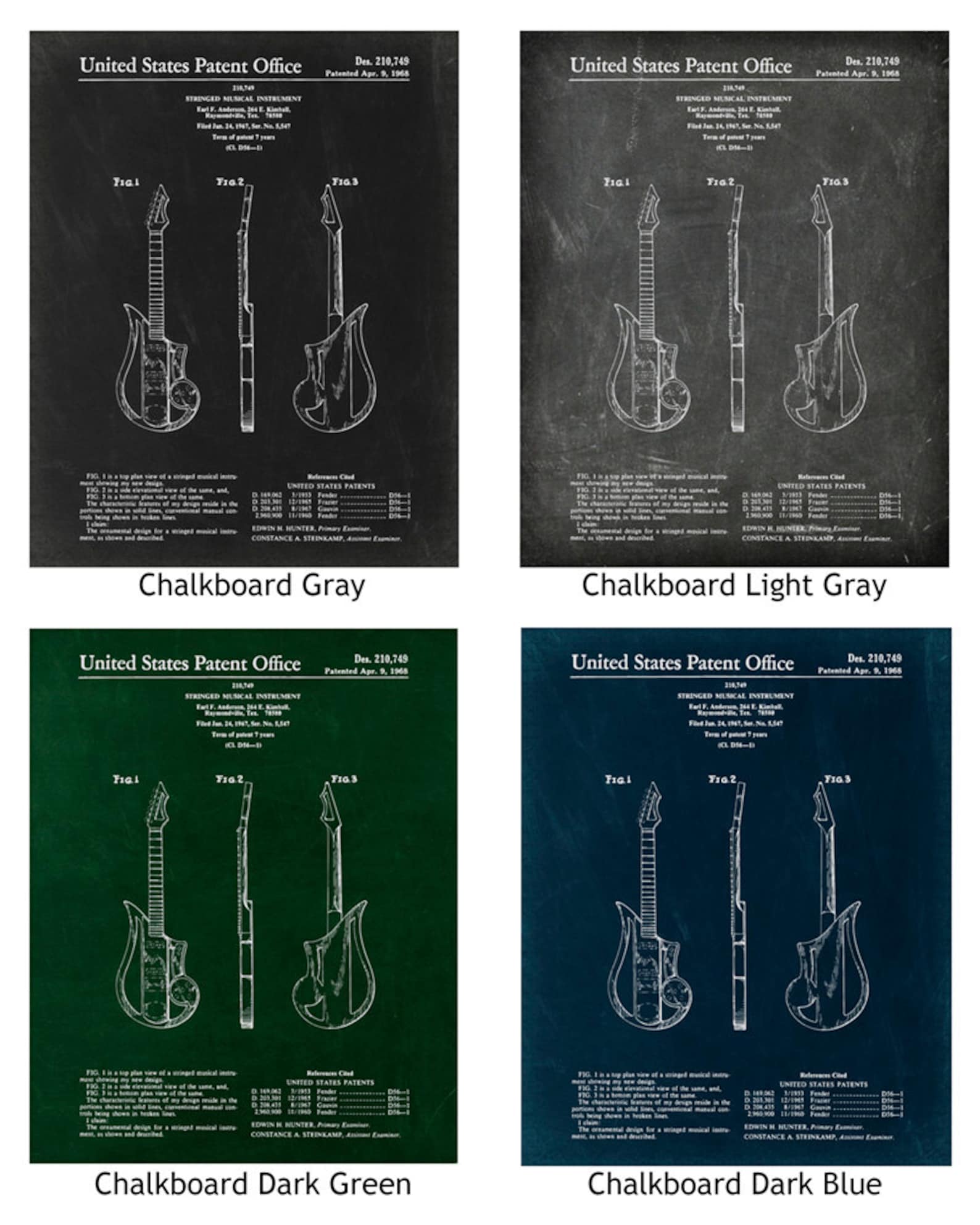 Stringed Musical Instrument Patent Print 1968 Poster Wall Art ...