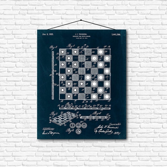 1923 Checker Board Patent Print - Chess board Poster - Checkers Game Drawing  - Game Room Decor - Parlor Game - Checker board Drawing