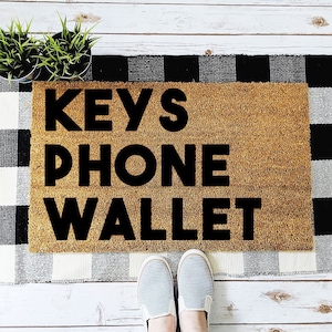 Cartera para teléfono con llaves / Felpudo de bienvenida / Felpudo / Felpudo de entrada / Felpudo para exteriores / Felpudo divertido / Felpudo personalizado / Búho urbano / Pintado a mano