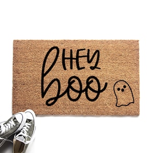 Funny Halloween Doormat, Hey Boo Ghost Welcome Mat, Halloween Welcome Mat, Seasonal Halloween Decor, Custom Door Mat, Front Door Fall Decor