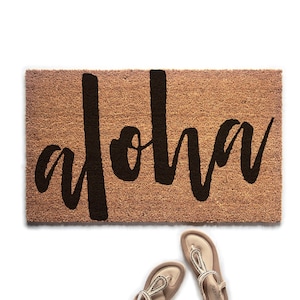 Aloha Hawaiian Doormat, Mahalo Welcome Mat, Beach House Decor, Housewarming Gift