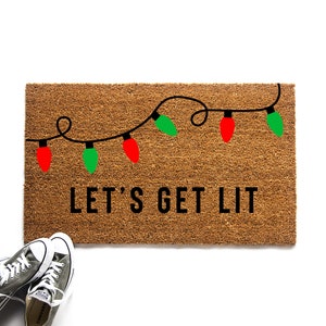 Let's Get Lit Doormat | Funny Christmas Welcome Mat | Christmas Decor | Winter Decor | Christmas Lights Door Mat