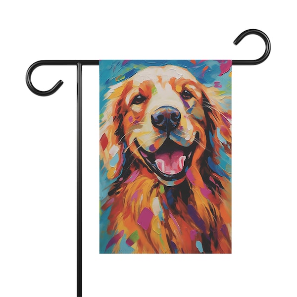 Golden Retriever Yard Flag, Double Sided Garden Flag, Outdoor Garden Decoration, Digital Painting, Dog Portrait, Golden Retriever Gift