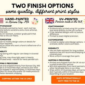 Two finish options, same quality, different print styles
