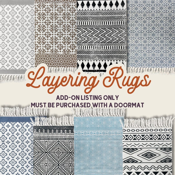Add On Item Only | Cotton Layering Rug, Indoor Outdoor Woven Rug, Layered Doormat Rug, Entryway Decor, Accent Rug, Boho Fringe Layering Rugs