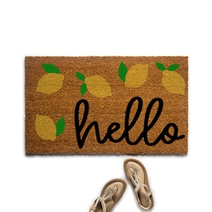 Hello Lemon Doormat, Summer Welcome Mat, Lemon Decor, Farmhouse Decor, Housewarming Gift