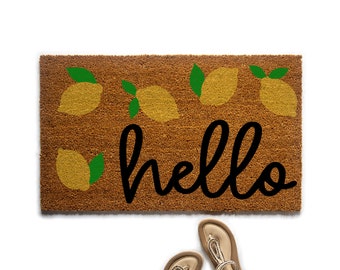 Hello Lemon Doormat, Summer Welcome Mat, Lemon Decor, Farmhouse Decor, Housewarming Gift