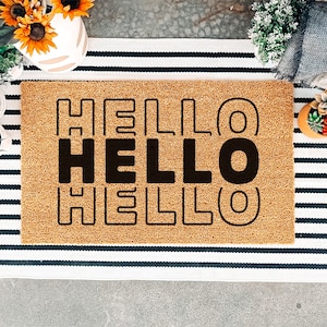 Hello Doormat, Hello Welcome Mat, Hey There Door Mat, Howdy Doormat, Housewarming Gift, Front Entry Mat, Modern Doormat, Greeting Welcome