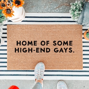 Home of Some High End Gays Doormat, Funny White Lotus Gay Welcome Mat, Pride Welcome Mat, Housewarming Gift, Funny Doormat, Gay Gift