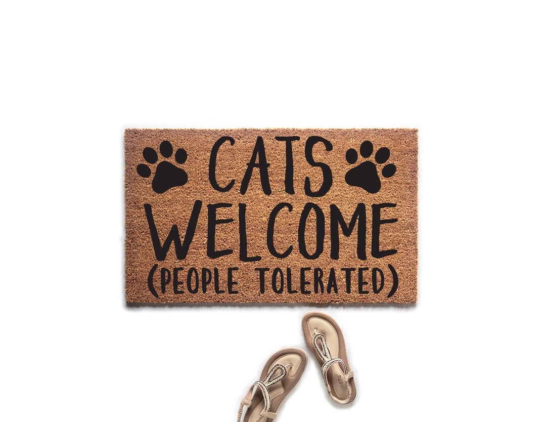 Cats Welcome People Tolerated Funny Black Cat Door Mat 17 X 30 Inch Non