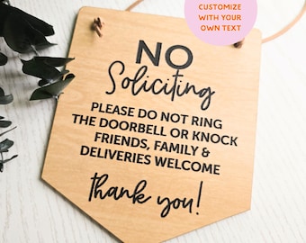 No Soliciting Front Door Sign, Do Not Knock or Ring Doorbell, Do Not Disturb Sign, Door Hanger, Housewarming Gift