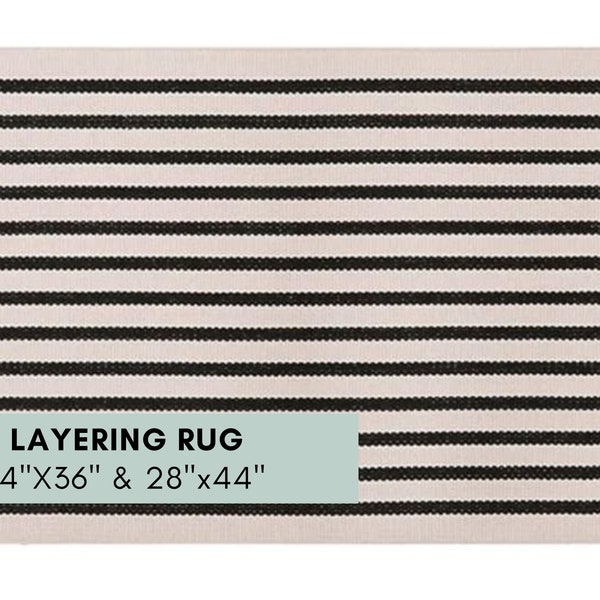 Black and White Thin Horizontal Stripe Layering Rug for Doormat, Stripe Rug, Nautical Stripe Rug, Farmhouse Decor, Layered Welcome Mat