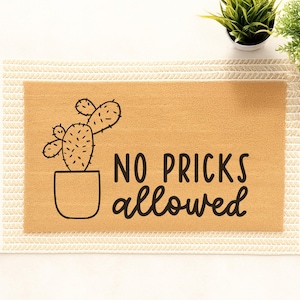 Funny Cactus Doormat - No Pricks Allowed Welcome Mat, Boho Outdoor Rug, Front Door Mat for Plant Lovers
