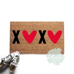 Capacho XOXO para o Dia dos Namorados, Tapete de Boas-Vindas em formato de Coração, Decoração para o Dia dos Namorados