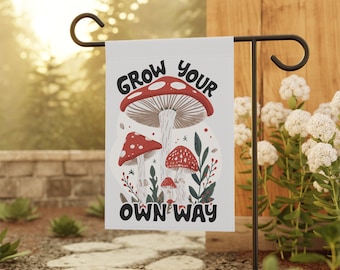 Grow Your Own Way Mushroom Garden Flag, Retro Decor for Garden, Yard Sign, Yard Art, Double Sided House Banner Flag, Mushroom Aesthetic