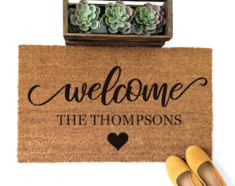 Custom Welcome Doormat with Last Name | Welcome Door Mat | Engagement Gift | Personalized Doormat | Housewarming Gift | Hand Painted