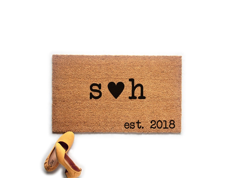 Personalized Initials and Heart Doormat Wedding Initials Etsy
