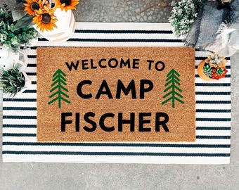 Custom Camper Door Mat, Campsite Welcome Mat, RV Camper Decor, Custom Doormat, Housewarming Gift, Cabin Decor, Personalized Gift