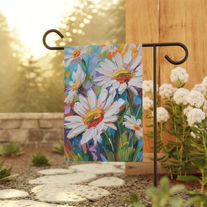 Daisy Garden Flag, Painted Flower Yard Flag, Spring Garden Flag, House Flag, Garden Art, Summer Decor, Floral Home Decor image 1