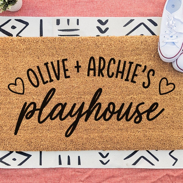 Personalized Playhouse Doormat, Kids Play House Door Mat, Custom Welcome Mat, Kids Doormat, Outdoor Rug, Cute Personalized Birthday Gift