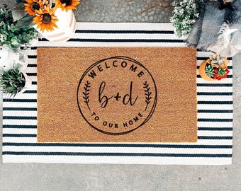 Custom Doormat | Housewarming Gift | Wedding Gift Idea | Welcome to Our Home Personalized Doormat | Initials Doormat | Welcome Mat