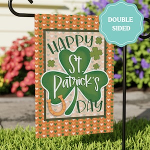 Happy St. Patrick&#39;s Day Shamrock Garden Flag, Irish Welcome Outdoor House Flag, Yard Art, Double Sided House Banner, Seasonal Decor