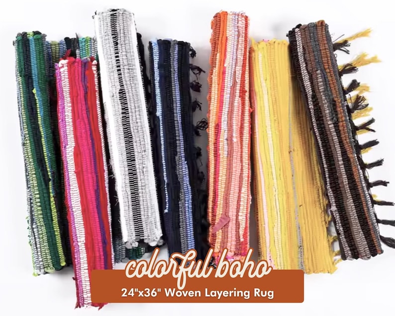 Colorful Boho Rugs, Woven Outdoor Rug, Layering Rug, Boho Decor, Fringe Accent Rug image 1