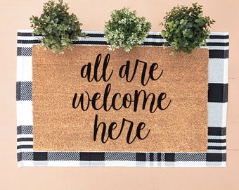 All Are Welcome Here Pride Doormat, LGBTQ Friendly, Equality Welcome Mat, Pride Welcome Mat, Housewarming Gift