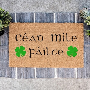 Irish Welcome Doormat, Céad Míle Fáilte Welcome Mat, A Hundred Thousand Welcomes, St. Patrick&#39;s Day Decor