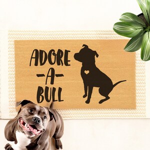 Adore A Bull Pitbull Doormat, Outdoor Welcome Mat, Front Porch Decor, Gift for Dog Mom or Dad, American Staffordshire Terrier Dog Decor