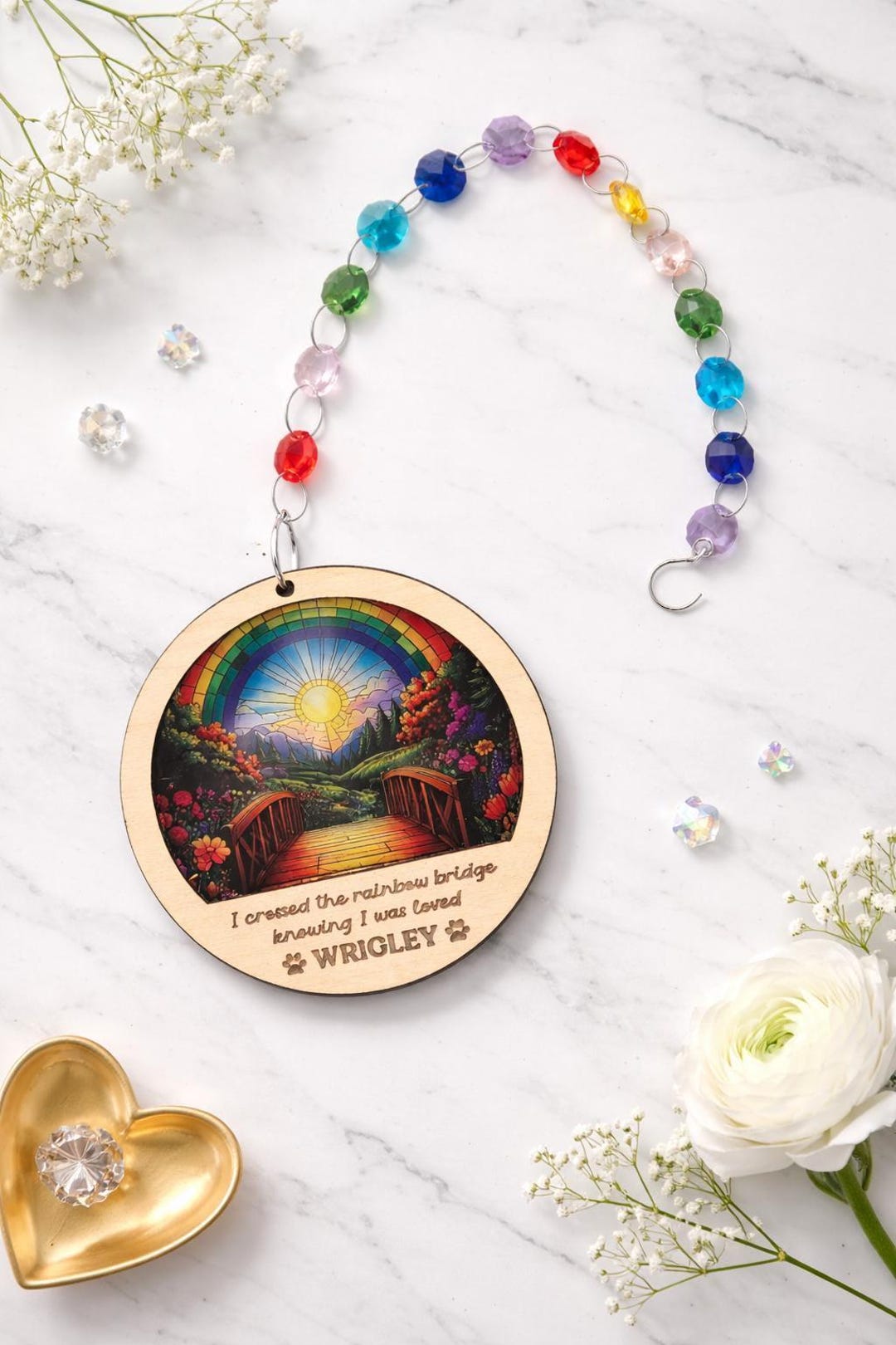 Rainbow Bridge Pet Memorial Suncatcher, Personalized Dog Loss Ornament ...