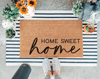 Home Sweet Home Doormat, Modern Welcome Door Mat, Front Porch Decor, Front Door Decor, Housewarming Gift, Wedding Gift, Personalized Gift