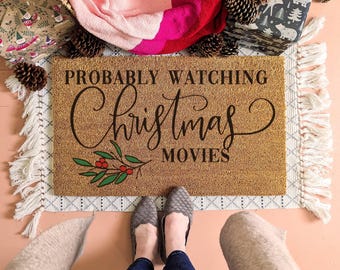 Probably Watching Christmas Movies Doormat, Holiday Welcome Mat, Festive Seasonal Front Door Decor, Christmas Door Mat