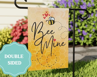 Bee Mine Valentine's Day Garden Flag, Cute Honey Bee Yellow Yard Flag, Valentine's Day Outdoor Decor Sign, Double Sided House Flag